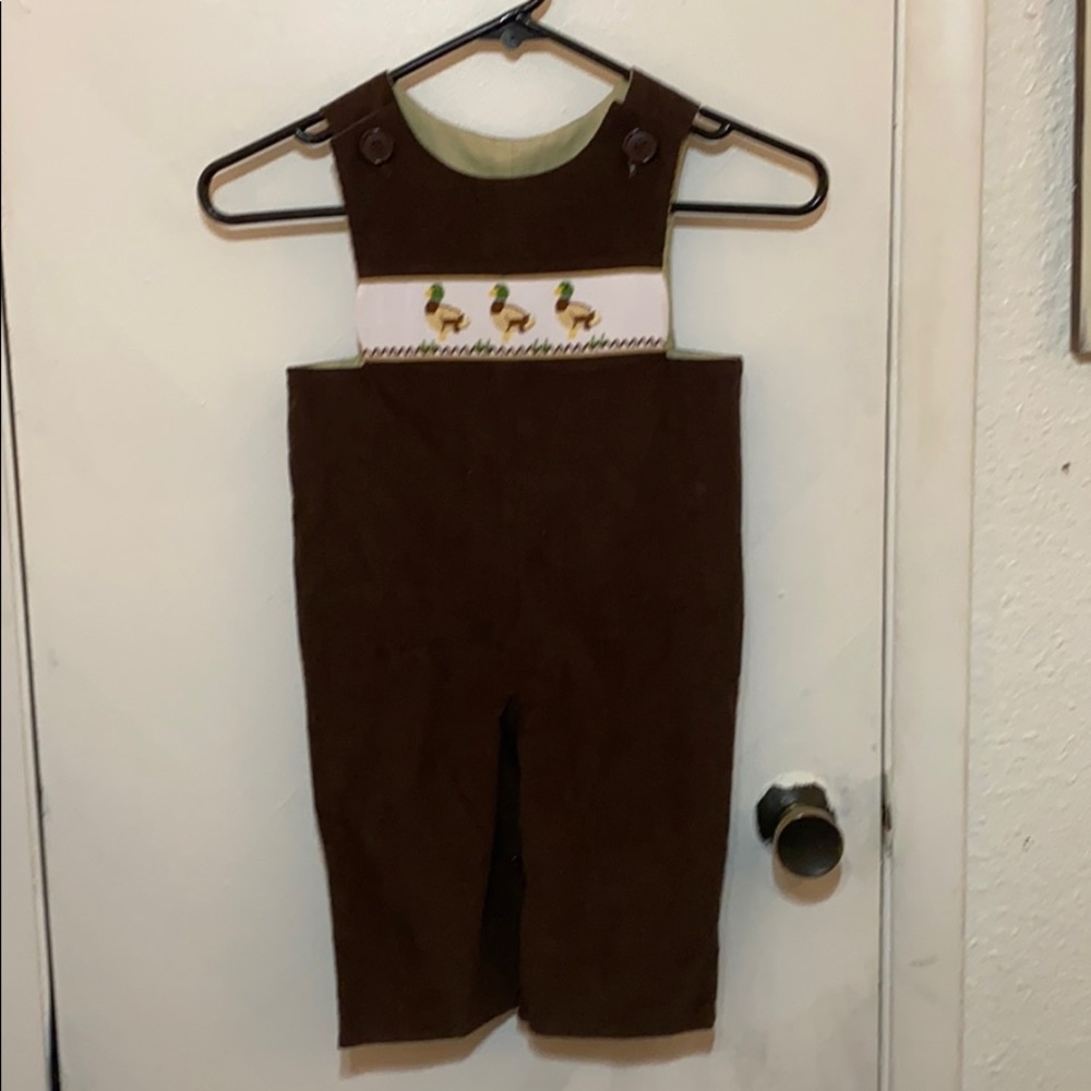 Mia’s Duck embroidered coveralls.